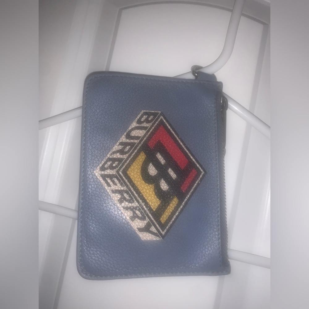 BURBERRY blue graphic logo canvas clutch pouch bag